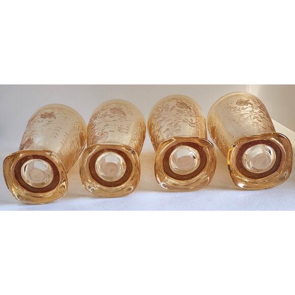 GLASSES-JEANNETTE GLASS FLORAGOLD-LOUISA-Tumblers-Amber-Iridescent-Set 4 - Picture 5 of 8